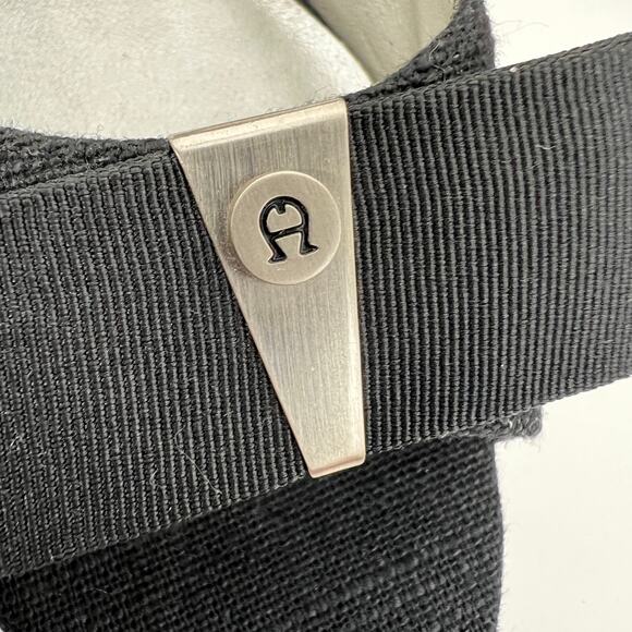 Etienne Aigner Digit Wedge Womens 8M Black Bow Canvas Open Toe Cork Wedge Heels - Picture 10 of 12